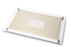 Picture of Glass Challah Tray Thick Stripe Design Gold 16.5" x 11.4"